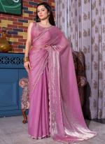 Sattin Silk Pink Party Wear Hand Work Saree